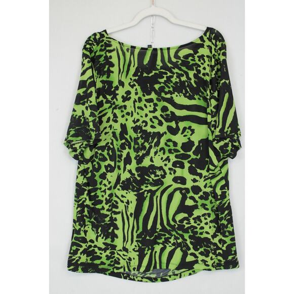 Allie & Rob Drape Neckline Animal Print Top Women 2X Green Black Office - Picture 8 of 11